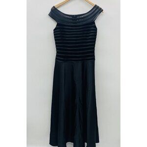 JS Collections Womens Size 8 Striped Velvet/Satin Off the Shoulder Gown in Black